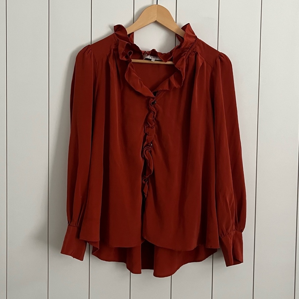 Sea New York Rust Red Ruffle Front Blouse
